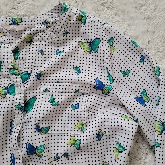 ✨️CL Coral Bay White Black Polka Dot Butterfly Print Blouse Size XL - Picture 5 of 10